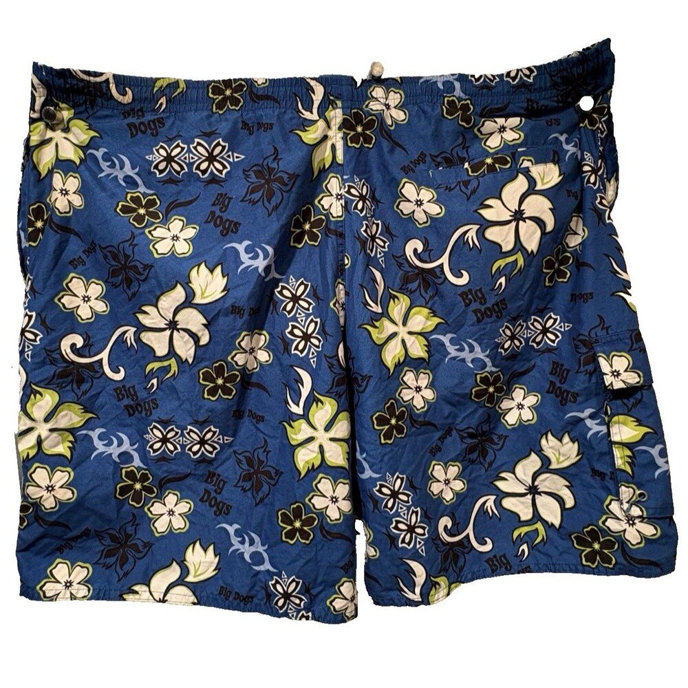 Big Dogs Mens Hawaiian Floral Print Blue Swim Trunk Board Shorts Size 2X - Picture 3 of 16